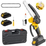 6 Zoll Kettensäge, Akku-Kettensäge, Leichtgewicht mit Akkubetrieb, inklusive 2 Ketten und 2 2,0-Ah-Akkus, mit Sicherheitssperre und bürstenlosem Motor für Baumschnitt und Holzarbeiten