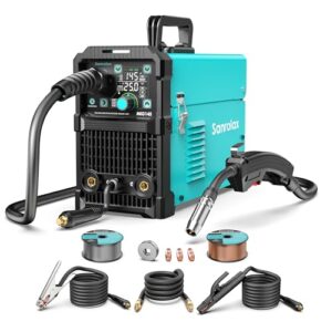 145A MIG Schweißgerät 220V Flux MIG/Lift TIG/MMA 3-in-1 Fülldraht Schweißgerät Ohne Gas IGBT Inverter Schweissgerät mit Synergischem Drahtvorschub Digitalanzeige für Profis Anfänger
