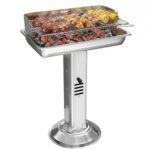 TLGREEN Edelstahl Holzkohlegrill wetterfest, 52*32*84cm Säulengrill, Edelstahl Grill mit verchromtem Grillrost, 3-fach höhenverstellbarem, Aschekasten & Belüftung, für Outdoor, Strand, Camping, BBQ