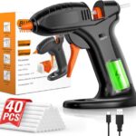 BURNNOVE Heißklebepistole Akku Heissklebepistole Kabellos mit 3000mAh Akku USB-C Aufladung Schnell Aufheizend 40 Stk 7mm*150mm Klebestifte Tropfsicher Ideal für DIY Basteln Reparatur Zuhause und Büro