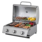 Tarrington House Tisch-Gasgrill CATHAN, 3-Brenner-Gasgrill, Grillrost edelstahl. Stahl/Edelstahl, Tischgrill für Outdoor, Balkon, Camping, silber