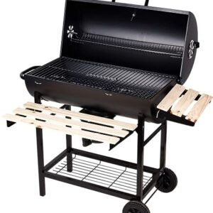 SunJas Grillwagen Holzkohlegrill, BBQ Grill Holzkohle mit Rädern, Anthrazit Standgrill, Grillkamin inkl. integriertes Thermometer und Lüftungsschieber, Gartengrill, Grillfläche: 70X38.5 cm
