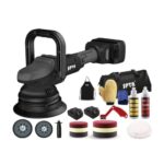Exzenter Poliermaschine, SPTA 18V Exzenterpolierer mit Variable Geschwindigkeit, mit 125mm Polierschwamm Polierteller, polieren Pad/Wollscheibe 2tlg 4000 mAh Batterie