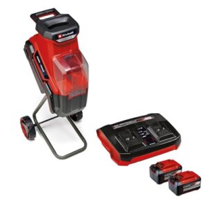 Einhell Akku-Messerhäcksler REDAXXO 36/25 Power X-Change (36 V, max. 25 mm Aststärke, 3 Wendemesser aus Stahl, 55 L Fangsack, Transportgriff, Stopfer, inkl. 2x 4,0 Ah und Twincharger)