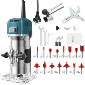 Risegun Holzfräse Oberfräse Professionell, 800W 30000 U/min Elektrischer Oberfräse Trimmer mit 15 Stück Fräsen Cuter mit 6 Geschwindigkeitsstufen für Holz, Schnitzarbeiten & Kantenbearbeitung