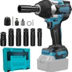 1000Nm Akku Schlagschrauber Kompatibel mit Makita 18V Lithium-Akku, Professional 1/2" Schlagschrauber A-kku für Auto Reifenwechsel, A-kku Drehschlagschrauber hohes Drehmoment mit 6 Stecknüsse (1000NB)