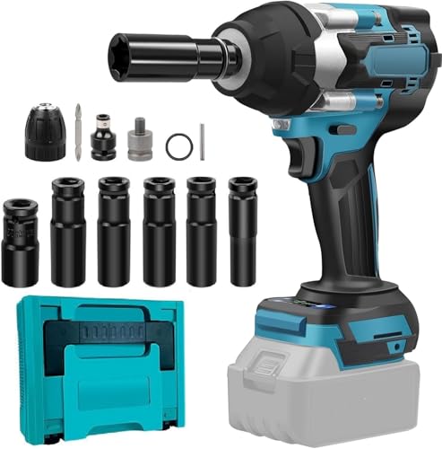 1000Nm Akku Schlagschrauber Kompatibel mit Makita 18V Lithium-Akku, Professional 1/2" Schlagschrauber A-kku für Auto Reifenwechsel, A-kku Drehschlagschrauber hohes Drehmoment mit 6 Stecknüsse (1000NB)