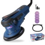 DEDRA Exzenterschleifer Exzenterschleifer 350W, Ø150mm – Bürstenlos, regelbare Drehzahl 4000–10000 U/min, Staubabsaugung, ergonomisches Design mit Softgrip, inkl. Zubehör-Set