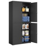 SONGMICS Aktenschrank, Mehrzweckschrank, Büroschrank, mit 4 Türen und 5 Ebenen, 40 x 80 x 180 cm, 2 Schlösser, verstellbare Ablagen, Aufbewahrungsschrank aus Stahl, Mattschwarz OMC016B01