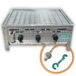 Edelstahl Gastrobräter 3-flammig mit Rost-Set Profi Gasgrill - Made in Germany | mit Gasschlauch und Druckminderer | Gastrogrill Gas | Tischgasgrill | Bräter | Gastronomie | Gasbräter | Eventgrill