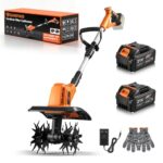 GEARPASS Akku-Gartenfräse 21-V-Akku-betriebene Gartenfräse mit 2 x 4,0-Ah-Akkus, 23 cm Fräsbreite und 17 cm Frästiefe, 360 U/min, 48 rostbeständige Messer für Bodenbearbeitung und Gartenarbeit