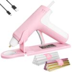 DOMINOX Akku Heißklebepistole, Klebepistole mit 30 Heißklebestift und 2000mAh Akku, 25s Schnelle Vorwärmung, Heißklebepistole Kabellos für Kunst, Handwerk, DIY, Hausreparaturen, Rosa