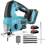 Akku Stichsäge, Eektrische Stichsäge mit 2x 2,0 Ah Akkus, 24mm Hublänge, ±45° Gehrungsschnitte & LED, Elektrisch Stichsäge für Holz, Metall, Kunststoff, Kompatibel mit Makita 18V Akku