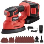 TEENO Akku Detailschleifer 20V, Multischleifer mit Staubfangsack, Deltaschleifer mit 2Ah Akku, 15 Stück Schleifpapiere,13000 U/min, für Holzmöbel, Türen, Ecken und Kanten