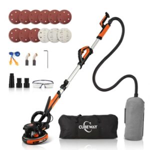 Trockenbauschleifer, Wand & Deckenschleifer,750 Watt max Drehzahl 1800 U/min Wandschleifer mit LED und Teleskopstiel, 215mm Schleifsch, Absaugbeutel, Faltbarem Griff, bis186 cm Teleskop-Stiel