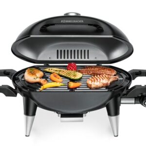 ROMMELSBACHER Barbecue Grill BBQ 4000, 2 -teiliger Grillrost aus Gusseisen, Scharnierdeckel mit Temperaturanzeige, Temperaturen bis 300 °C, stufenlos regelbar, erweiterbar mit Grillwagen, 2200 W