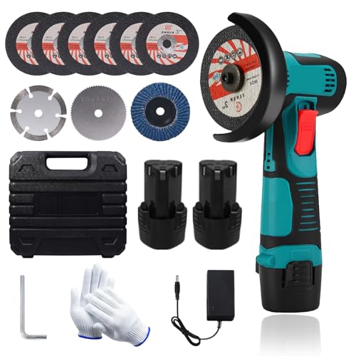 Mini Akku Winkelschleifer, 3 Zoll Professional Akku Winkelschleifer Set 12V, 19500 U/min mit 2 Batterien 1500mAh, Elektrisches Trennschleifer, Akku Flex, Geeignet zum Schneiden und Polieren von Holz,