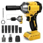 Akku Schlagschrauber, 600nm 1/2 Zoll Bürstenloser Schlagschrauber Kompatibel mit Dewalt 18V 20V, Elektro Schlagschraube mit 3 Geschwindigkeiten Und 12 Zubehör für Automöbel, Reifenwechsel - NO Akku