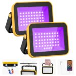 LED Baustrahler Akku UV, T-SUNUS Schwarzlicht Strahler Akku UV Wiederaufladbar LED Arbeitsstrahler IP66 Wasserdicht Black Light mit Magnet Ultraviolettes Licht für Halloween Poster Party Angeln