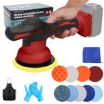 Poliermaschine Auto kompatibel mit Milwaukee 18V Akku, 150 mm Poliermaschine Auto Set 12 pcs,Exzenter poliermaschinen,8 variable Geschwindigkeit,für die Autodetailing,Polieren,Wachsen (Ohne Akku)