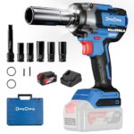 Dong Cheng 18V bürstenloser Schlagschrauber, 598Nm Akku-Schlagschrauber 1/2 Zoll, 4-Gang-Modus & Smart-Modus mit 5 Schlagstecknüssen, Verlängerung, 4,0Ah Akku, Aufbewahrungsbox