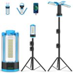 T-SUN Baustrahler LED mit Stativ, 6000K Wiederaufladbare Arbeitslicht mit 10400mAh Akku, Teleskopstativ und Tragetasche, Kabellose LED Arbeitsleuchte Akku Strahler Für Camping Garage Baustelle(Blau)