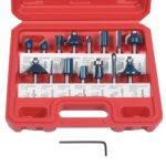 flintronic Fräser-Set, 6.35MM Fräsen Werkzeug Set, 15-TLG Holzkoffer Geschmiedeter Werkzeugstahl Oberfräser, Bündigfräser, Holzschneider mit Kunststoff-Box, Bodenreinigung für Holzbearbeitung