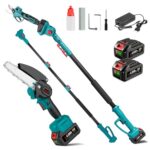 ONEVAN Akku Hochentaster und Astschere mit Teleskopstiel, 4-in-1, Bürstenlose 15 cm Akku Kettensäge + 25 mm Akku Baumschere + 2m Teleskopstange, 180° Einstellbarer Winkel, mit 2×4.0Ah Akkus