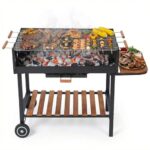 Tarrington House Holzkohlegrill Bratislava, 60 x 100 cm, Seitenablage, höhenverstellbare Roste, fahrbar, Stahl/Kieferholz, schwarz