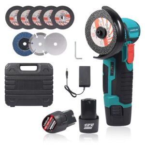 Mini Akku Winkelschleifer 12V, 76mm (3 Zoll) Bürstenloser Trennschleifer mit 2x 1500mAh Akku & 8 Scheiben, 19500 U/min Kabelloser Schneider, Elektrischer Multischleifer für Metall, Holz & Fliesen