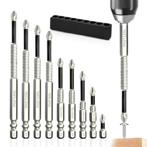 Euablfo 9 Stück K5 Anti Rutsch Bits,Anti-Rutsch Kreuzschlitz-Bits, 25-150mm Hochmagnetischer Schraubendreher, mit Bithalter Magnetisch, Bit Halterung Magnetisch für Elektrobohrer Handwerker