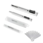 Amazon Basics Universalmesser mit automatischer Verriegelung, Zink-Legierung, 2er-Pack mit 20-teiligen zusätzlichen SK5-Klingen für präzises Schneiden, Silber