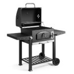 VonHaus Holzkohlegrill – XL Tragbarer Barbecue mit Warmhalterost, Klappablagen, Temperaturanzeige, Rädern, Grillrost, Luftventilen – 2-in-1 Grill und Smoker für Fleisch, Fisch und Gemüse