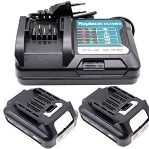 2X BL1021B 2.0Ah Akku mit 10.8V 12V Ladegerät DC10WD DC10SB, für Makita 12V Akku BL1020B BL1015 BL1016 BL1041B BL1040B 197396-9, HP333DSAP1 MP100DZ DF031D DF0331D TD110D JR103D CP100DZ DF333DSAE