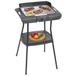 Clatronic® Stand- und Tischgrill | für innen und außen | Elektrogrill für Balkon | 2000W | kurze Aufheizphase | Tischgrill elektrisch | Rauch- und geruchsarm | Inkl. Windschutz | BQS 3842