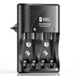 EBL Akku Ladegerät für AA AAA 9V NIMH Akkus, 4-Ladefach Smart Plug Batterieladegerät, Multi-Schutz, LED-Anzeige, Schnellladegerät für AA AAA 9V