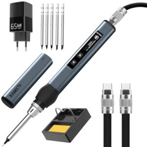 KAIWEETS USB C Lötkolben, Lötkolben Set mit Einstellbar 80-420°C, 65W GaN Ladekopf, Digital Bildschirm, 5 Ersatzspitzen und USB C Kabel soldering iron Kompakt und leicht zu transportieren