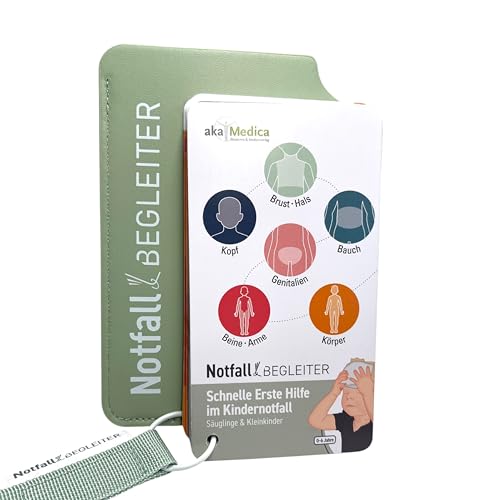 akaMedica Notfallbegleiter Erste Hilfe Säuglinge & Kleinkinder – Notfall Ratgeber im Fächerformat mit Videos – Notfallordner für Erste Hilfe Set & Notfalltasche