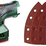 Bosch Akku Multischleifer EasySander 12 (ohne Akku, 12 Volt System, im Karton) + 25tlg. Schleifblatt Set (verschiedene Materialien, Körnung 40/80/120/180, 11 Löcher)