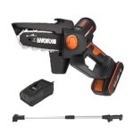 WORX NITRO WG325E.1 Mini-Kettensäge 20V, Einhand Kettensäge, bürstenloser Motor, 12cm Schwertlänge, inkl. PowerShare Akku, Ladegerät & 125cm Verlängerungsstange