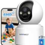 Mrowly Überwachungskamera Innen Akku, 2,5K/4MP WLAN Indoor Kamera Schwenkbar mit akku, 2,4/5GHz WiFi, Farb-Nachtsicht, Bewegungserkennung, Zwei-Wege-Audio, für Baby/Haustiere/Zuhause
