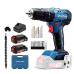 DongCheng Akku-Schlagbohrschrauber-Set 18V 50Nm, bürstenlose Schlagbohrmaschine (2x2,0 Ah), 20+1+1 Drehmomentstufen Akkubohrer, 2 Gang, 13mm Bohrfutter, inkl. Ladegerät, 19-tlg. Zubehör-Set