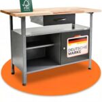Ondis24 Montagewerkbank Werkbank Klaus 120 cm, Metall, abschließbarer Tür, höhenverstellbare Füße (Arbeitshöhe 85 cm, Schwarz Buchenplatte)