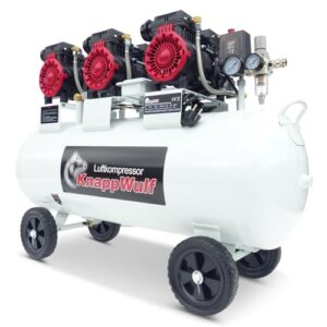 KnappWulf Flüsterkompressor Kompressor Druckluftkompressor KW4100 mit 100L Kessel 3300W 10bar 660L/min ölfrei inkl. Wasserabscheider Druckminderer Kondenswasserablasshahn