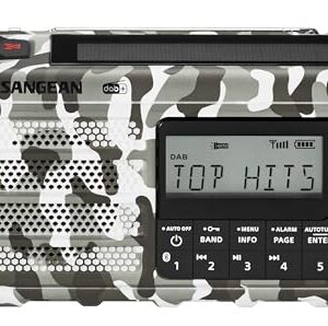 Sangean MMR-99 DAB Multifunktionales Notfallradio mit Handkurbel, DAB+,FM-RDS, Bluetooth, LED-Taschenlampe und IP55-Zertifizierung, Ideal für Outdoor, Camping und Notfälle, Artic Camo