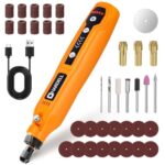 HARDELL Mini Schleifer Set, Elektrisches Multifunktionswerkzeug mit 10 Schleifhülsen, 15 Schleifscheiben, 7 Zubehörteilen, USB-Kabel, Orange