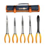MANUFORE 5-tlg. 28 cm Lange Spitzzangen Set, Gerade, Abgewinkelt 45° & 90°, Rundzange & Seitenschneider, Für Präzisionsarbeiten