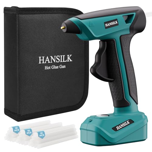 HANSILK Heißklebepistole Akku mit 2000mAh – Kabellose Heissklebepistole mit Type-C 30 Premium Klebesticks 15s schnelles Aufwärmen für DIY Bastelarbeiten,Heimwerken & Reparaturen