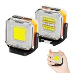 2 Pack Mini Beidseitig Arbeitsleuchte - 1200 LM, 1500mAh Led Strahler Akku, Aufladbar Magnet Lampe, Magnetleuchte, Magnetische Baulampe, Werkstattlampe für Werkstatt Outdoor Garage