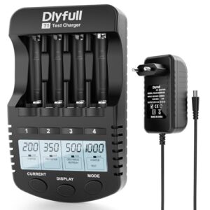 Dlyfull Profi Akku-Ladegerät für AA & AAA NI-MH/NI-Cd – Intelligenter Multimode-Charger mit Einzel-LCD, Lade-, Entlade-, Refresh- & Kapazitätstest, einstellbare Ladeströme, inkl. Netzadapter